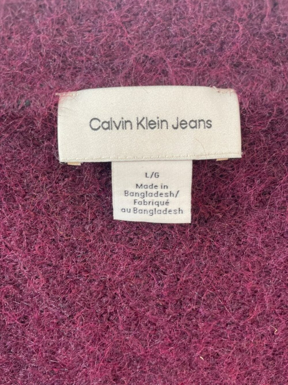 Calvin Klein Burgundy Cropped Button-Up Cardigan Sweater Fuzzy Wmn's Sz L NWOT - Picture 6 of 7